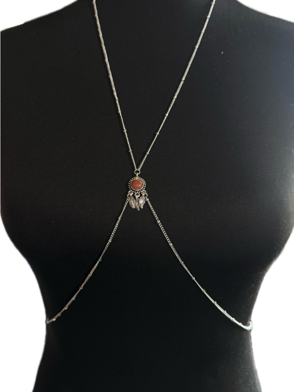 Shyanne Silver-Tone Body Chain with Red Stone Center - Picture 3 of 4